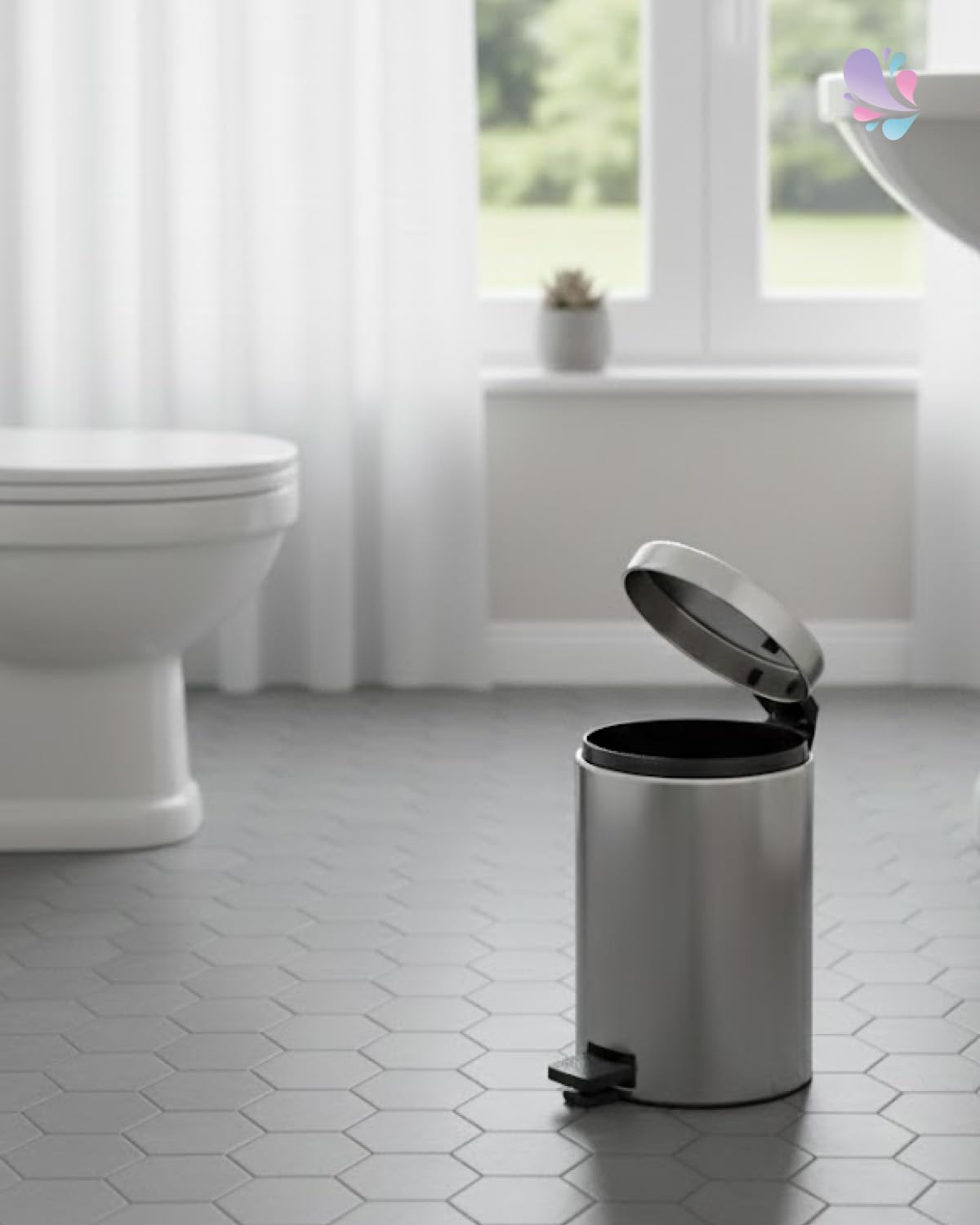 Treteimer Kosmetikeimer mit Fußpedal 5 Liter Silber | Metall-Treteimer mit Fußpedal & Inneneimer, hygienisch für Bad, WC, Büro & Praxis