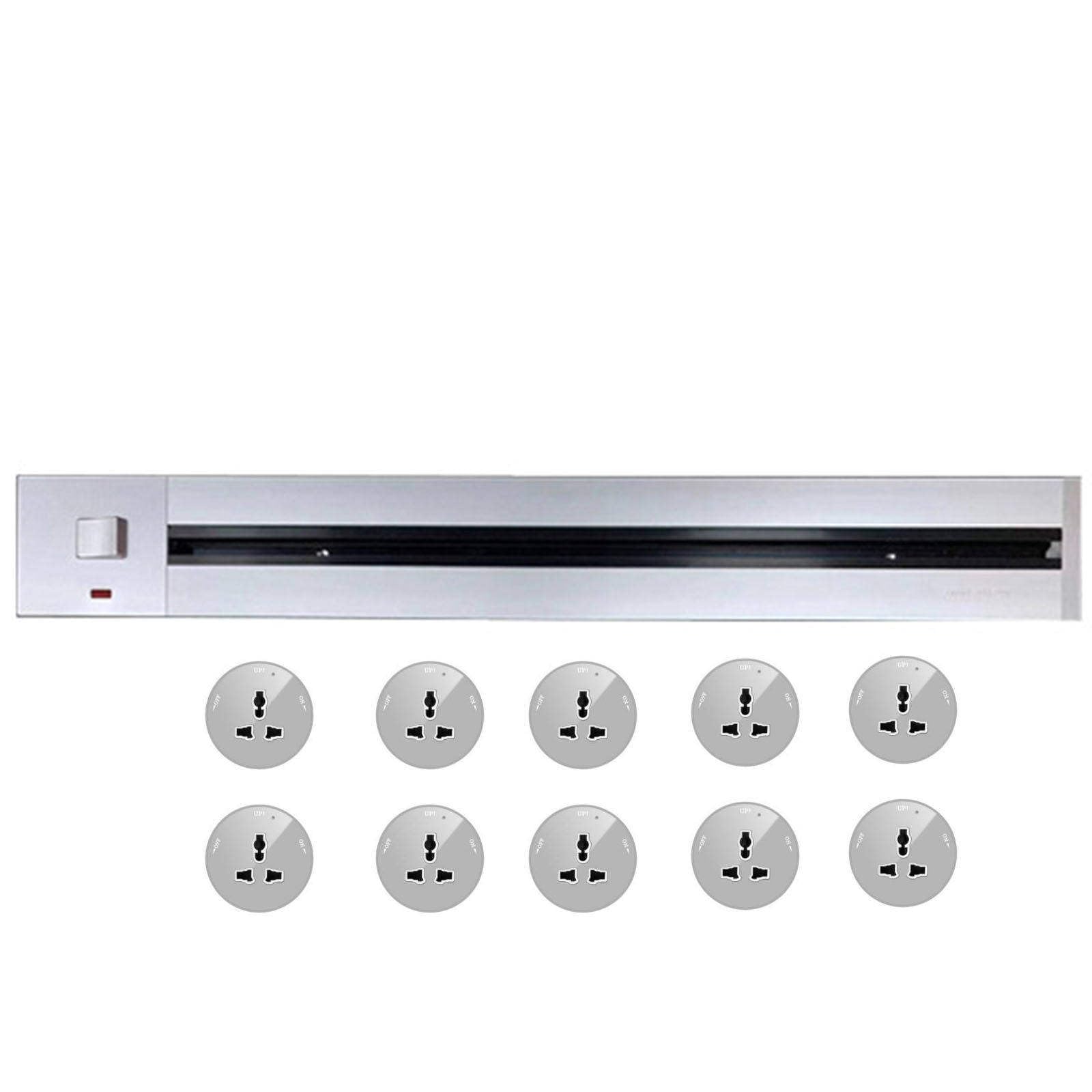 Power Strips Track Power Socket, Aluminum Alloy Kitchen, Wall Extension Slide Rail, Suitable for Mobile(Silver,100CM)