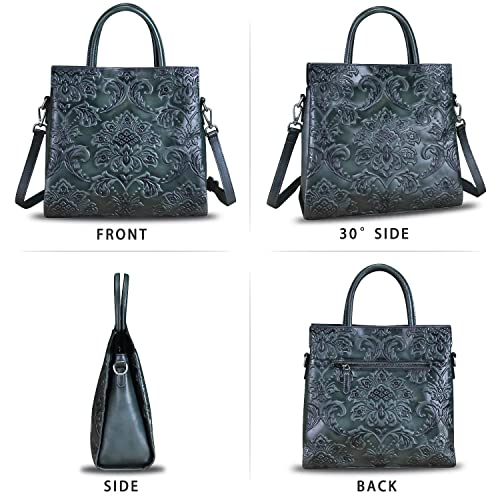 Image of Genuine Leather Satchel for Women Top Handle Handbag Handmade Embossed Vintage Satchel Crossbody Handbags Purse Bag