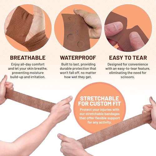 Self Adherent Cohesive Tape - 2" x 5 Yards, 12 Pack (Medium Tan) Self Adhesive Bandage Rolls & Sports Athletic Wrap for Ankle, Wrist, Knee Sprains and Swelling miniatura 5