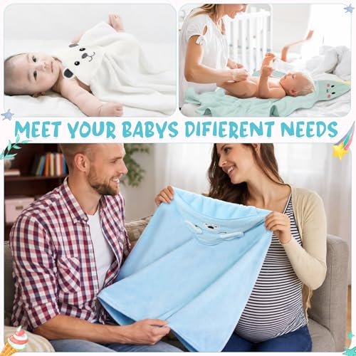 Image of SmoothNovelty 6 Pack Baby Hooded Towels Infants and Toddlers Coral Fleece Baby Bath Towels 31.5 x 31.5 Inch Absorbent Cute Soft Newborn Bath Essentials Gifts for Boys & Girls(Multicolor,Elegant)