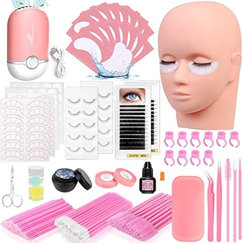 Lash Extension Kit for Beginners, Professional Eye Lashes Extension Kit with Everything: Lash Mannequin Head, Individual Eye Lashes, Glue, Tweezers Lash Extension Supplies for Training Makeup Practice Cover