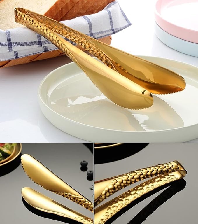 Paquete de 2 pinzas de ensalada plateadas de 8 pulgadas, pinzas para servir, utensilios de cocina de acero inoxidable de 8 pulgadas, pinzas de metal antideslizantes y de fácil agarre, pinzas pequeñas 6