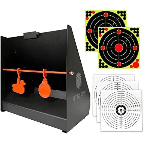 Atflbox Pellet Trap Target with 12''x12'' Splatter Bullseye Paper Targets and Spinning Shooting Targets for .177 Caliber, Shooting Targets for Air Gun Airsoft BB Gun Rifle (Airgun) Cover