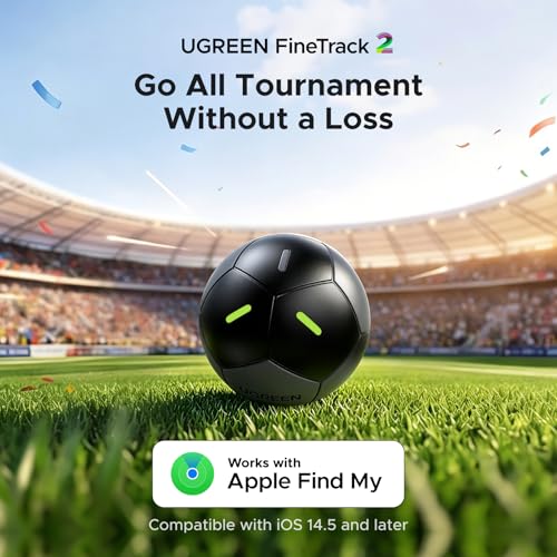 Image of UGREEN FineTrack2 Air Tracker Tags (iOS Only),Soccer-Shaped Key Finder Compatible with Apple Find My,7-Year Battery Life Bluetooth Tracker for Bags and More,Black