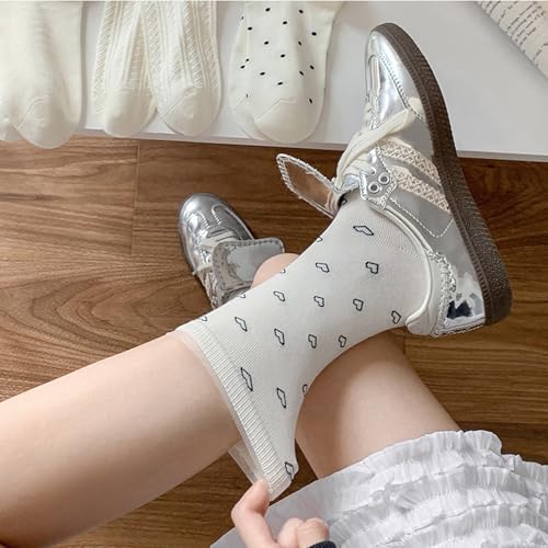 Image of Starella Women's Cute Bow Ruffle Frilly Socks Lace Polka Dot Casual Crew Sock for Flats 4 Pairs