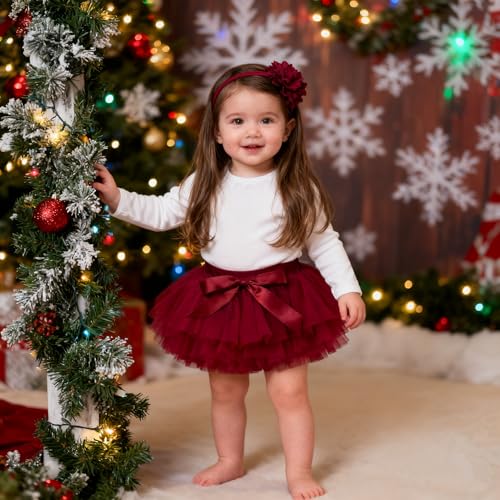 Image of 6M-3T Infant Baby Girl Tutu Skirt Toddler Girls Solid Color Tulle Skirts Birthday Outfits with Headband