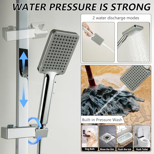 Barra deslizante para ducha manual, altura ajustable 25.5 pulgadas | Juego de ducha manual con barra deslizante, cabezal de ducha de alta presión y manguera de 59 pulgadas, cromado miniatura 4