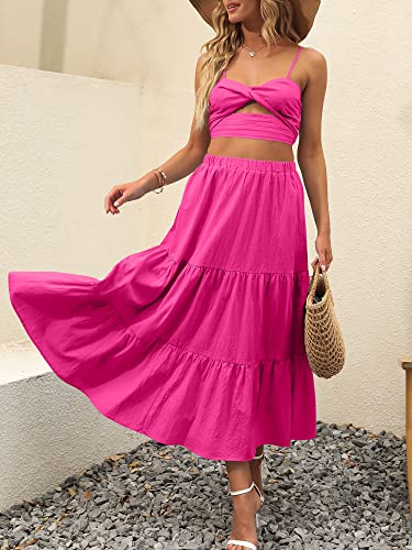 Image of ANRABESS Women's Summer Boho Flowy Swing Tiered A-Line Maxi Skirt 2026 Fashion Trendy Elastic Waist Pleated Long Beach Dress