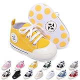 Baby Boys Girls Star High Top Sneaker Soft Anti-Slip Sole Newborn Infant First Walkers Canvas Denim Shoes (11cm, A-Bright Yellow, 0_Months)