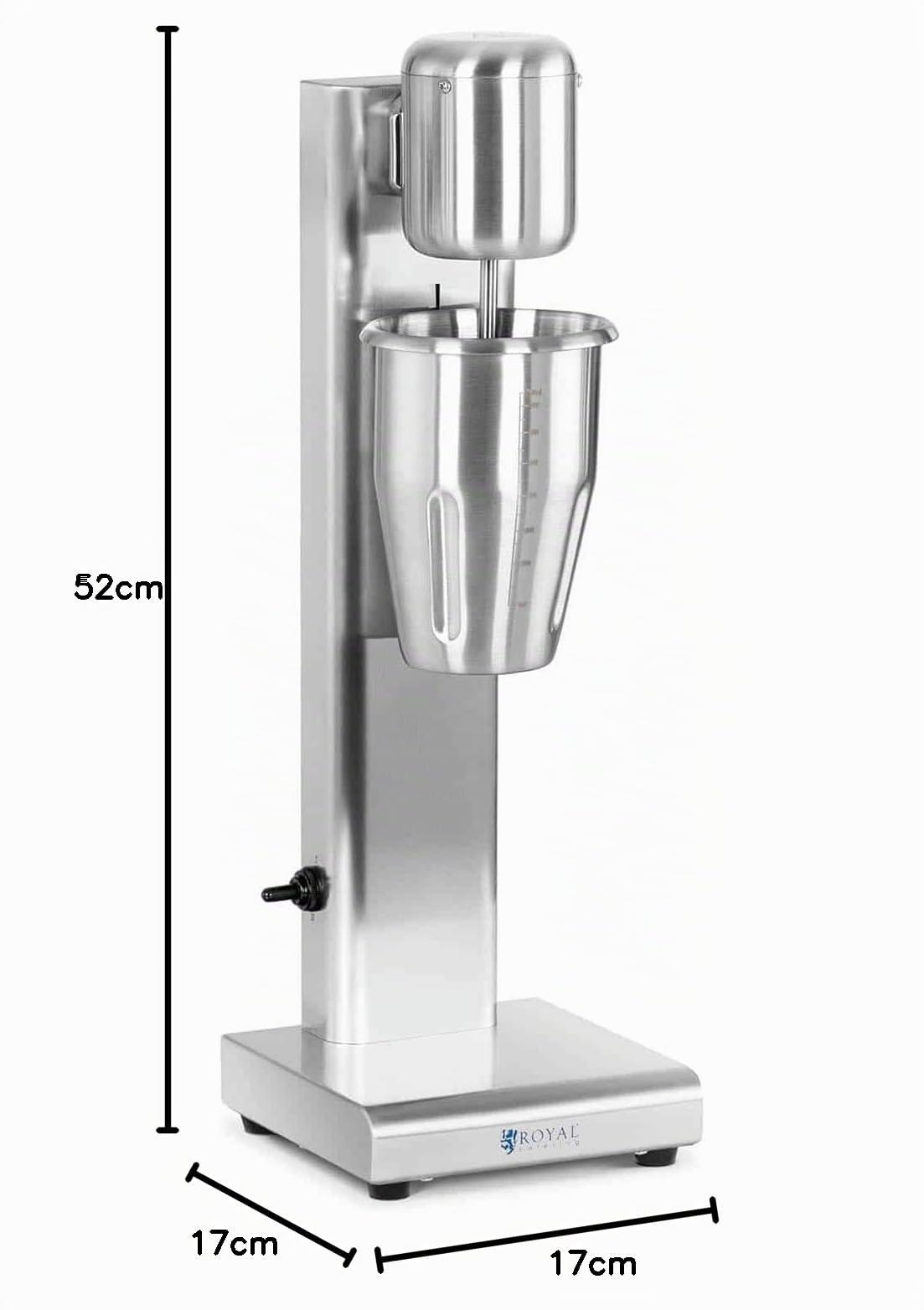 Royal Catering RCPMS-80S Milkshaker Mixeur De Boissons Protéinées Appareil À Milk-Shake (80 W, 1 l, 15 000 tr/min max. max., 2 réglages de vitesse, Boitier/agitateurs/récipients : inox)