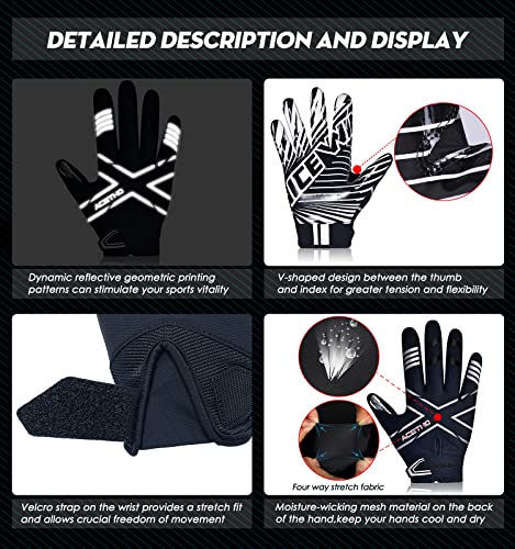 Acetho Football Gloves Adult Youth Football Receiver Gloves For Kids Men And Women (Black, Adult Medium) #TOP3