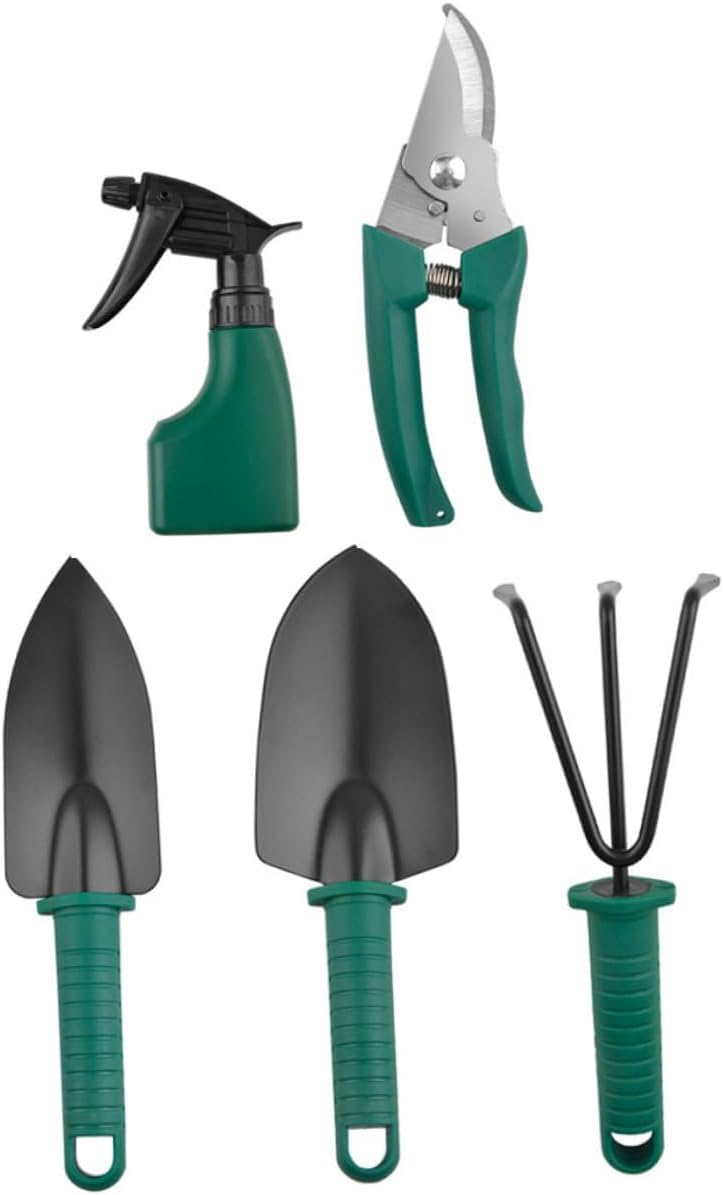 Garden Shovel and Rake Set with Pruning Shears, Portable 5pcs Outdoor Planting Tools Kit with Carrying Case for Gardening and Lawn Care