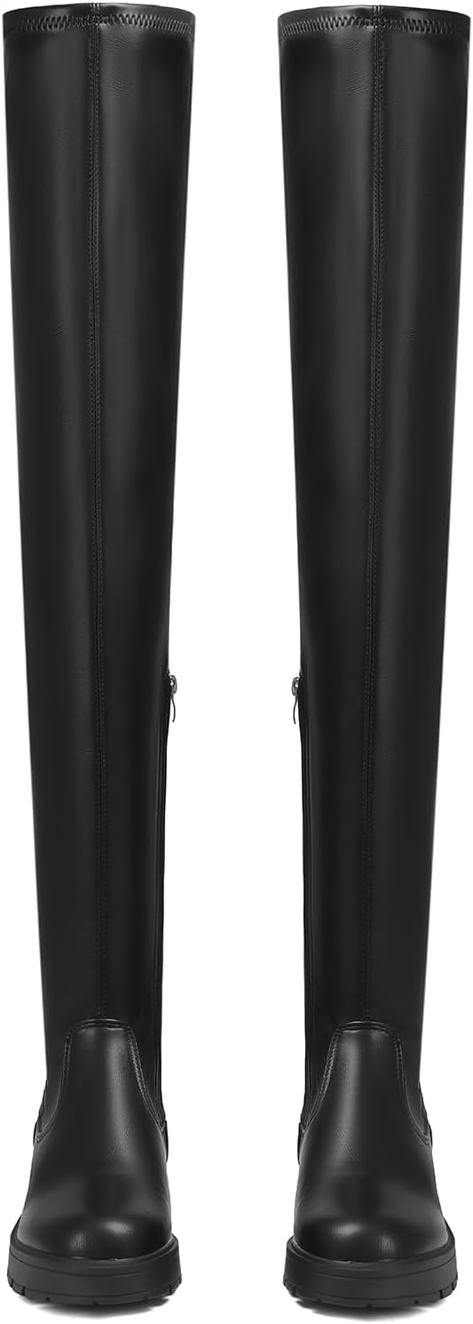 AOSPHIRAYLIAN Womens Over The Knee High Boots Chunky Heel Slip On Faux Leather Riding Surgical Stretch Thigh High Boots - Image 5