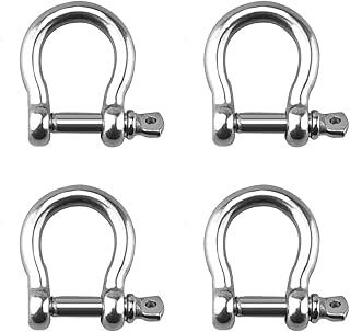 4 Pcs 1/4 Inch 6mm Screw Pin Stainless Steel Anchor Shackle 304 Stainless Steel Bow Shape Anchor Shackle for Traction Steel Wire to Lifting Sailing Bracelet Anchor Chain