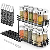 SpaceAid Pull Out Spice Rack Organizer for Cabinet, Heavy Duty Slide Out Seasoning Organizer for Kitchen Cabinets, with 415 Labels and Chalk Marker, 4.5'W x10.5'D x8.5'H, 1 Drawer 2-Tier, Black