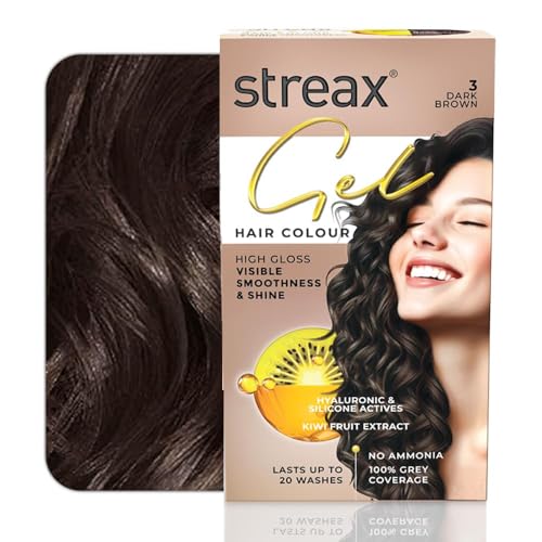 Streax Gel Hair Colour for Women & Men, Dark Brown 3, 150ml | Hair Colour Dark Brown| 100% grey coverage | Long Lasting Hair Color, Easy to Use | Ammonia-Free Hair Color, Lasts Up to 20 Washes