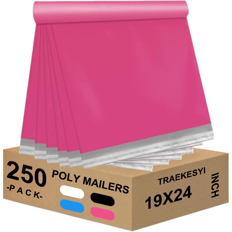 Pink Poly Mailers 19x24 Inch, 250 Pack Self-Seal Shipping Bags