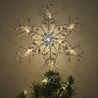 Valery Madelyn Christmas Tree Topper Decorations, 12Inch/30cm Pre-Lit Frozen Winter White Metal Star with 10 Warm LED Lights, Battery Operated (Not Included)