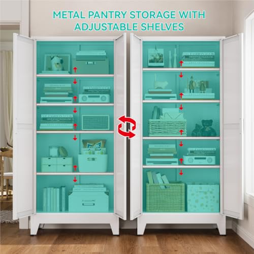 Image of Metal Storage Cabinet with Doors and Adjustable Shelves