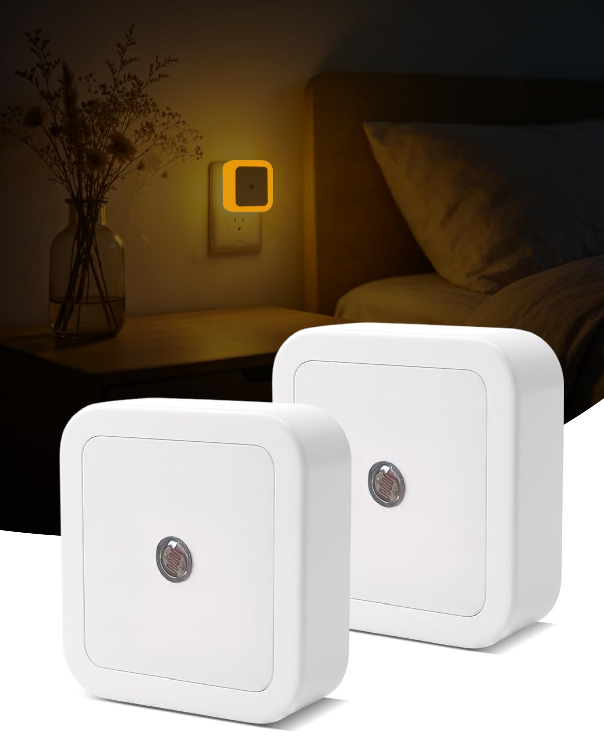 Lamptobe Night Light Plug In Wall 2-Pack Amber Dusk To Dawn Sensor Auto On/Off, 2000K Warm Amber, 0.5W Plug-In Led Nightlight For Kids Nursery, Bedroom, Hallway, Stairs, Kitchen