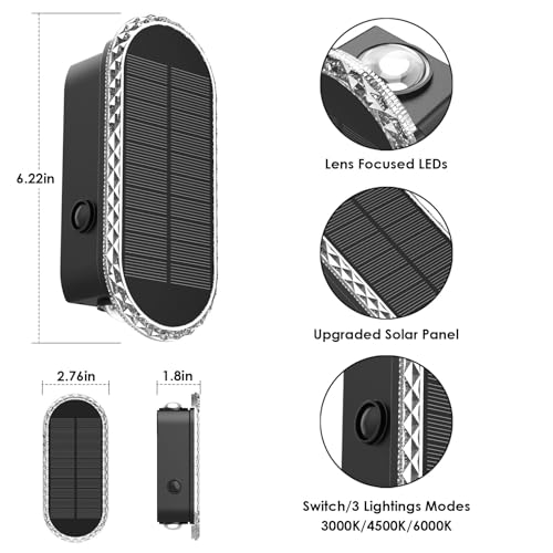 Solar Fence Lights Outdoor - 3000/4000/6000K 3 Modes, IP65 Waterproof Fence Lights Solar Powered, Up & Down Lighting Solar Wall Lights Outdoor for Backyard/Garden/Patio/Garage and Wall decor (8 pack) - Image 6