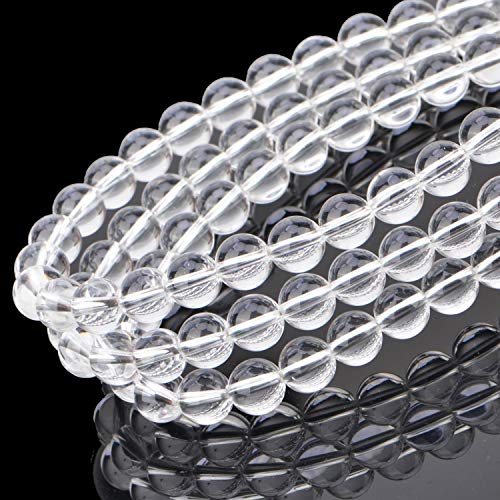Image of 80Pcs Natural Crystal Beads Stone Gemstone Round Loose Energy Healing Beads with Free Crystal Stretch Cord for Jewelry Making (Clear Crystal, 10mm)