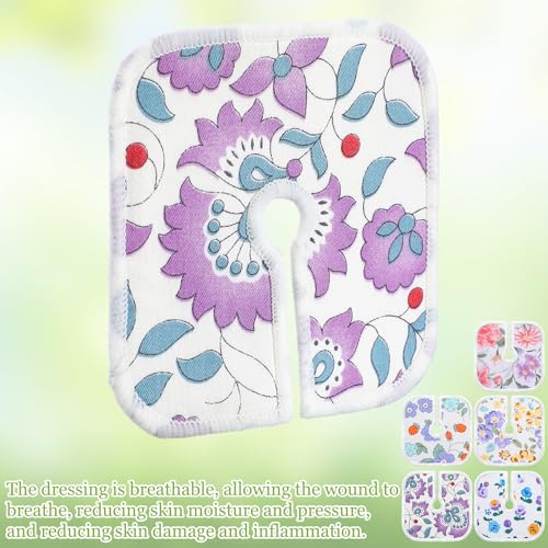 20 pcs 4 x 4 inches reusable trach acc tracheostomy supplies dressing pads absorbent soft tracheo cover drain split sponges for wound careflower pattern