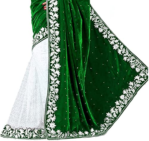 Image of Women's Velvet and Brasso Half-Half Saree with Blouse Piece