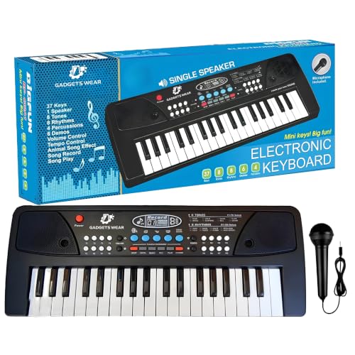 Image of GADGETSWEAR Kids Piano Keyboard With Microphone, 37 Keys, 8 Rhythms, 8 Tones, 6 Demos Portable Electronic Keyboard ,Toy Beginners Educational Songs Recording, Musical Toys For 2 3 4 5 Years Boys Girls