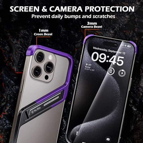 Coque sans cadre pour iPhone 15 Pro Max en métal argenté design minimaliste avec béquille - 6