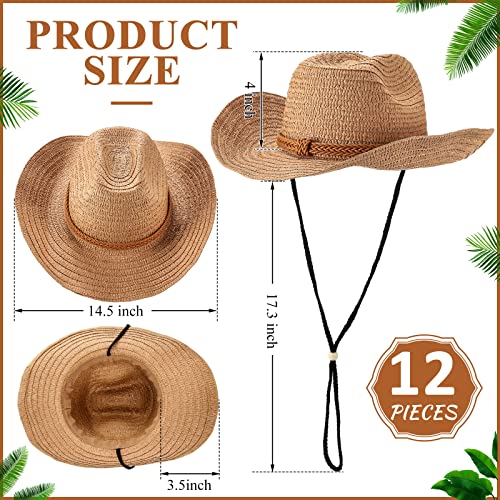 Image of JaGely 12 Pcs Straw Cowboy Hats for Women Men, Wide Brim Summer Hat Bulk Sun Protection for Western Themed Party