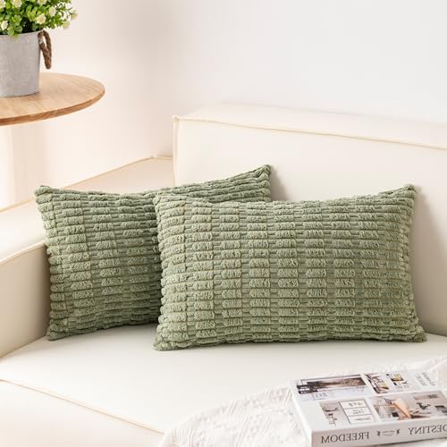 Image of Pack of 2 Corduroy Decorative Throw Pillow Covers 12x20 Inch, Sage Green