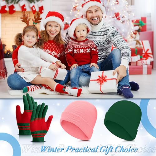 Image of Handepo 60Pcs Kids Winter Beanie and Gloves Bulk Knit Hats Gloves Warm Unisex Cold Weather Winter Gifts for Boy Girl Homeless