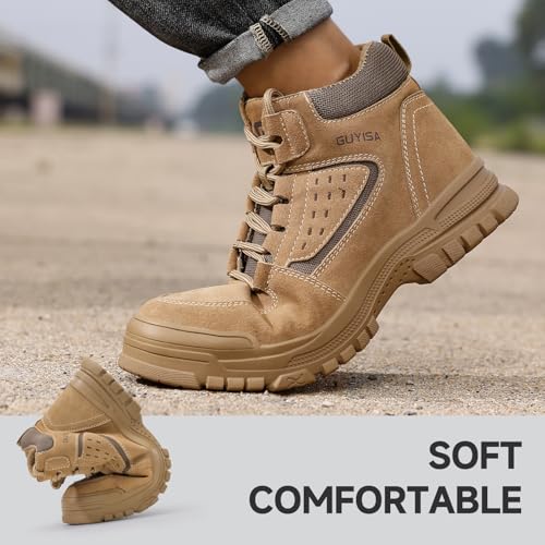 Image of Steel Toe Boots for Men Lightweight Work Boots for Men High Top Safety Boot with Kevlar Puncture-Resistant Midsole Comfortable Industrial Work Shoes Splash-Proof Botas De Trabajo para Hombre
