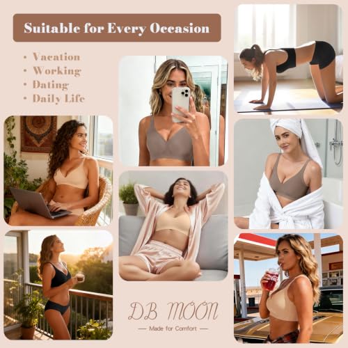 DB MOON Womens Jelly Bras Wireless Seamless Push Up Full Coverage Tshirt Bra No Underwire Supportive Bralette(Coffee,S) — view 5