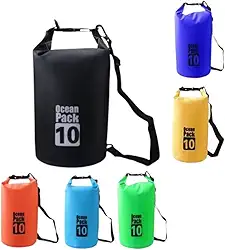 Mochila Bolsa Estanque de Esporte, Aventura e Lazer - Saco Impermeável 10 L – Dry Bag - Unisex - Ideal para Viagem, Mergulho, Piscina, Cachoeira, Trilha, com Fecho de Segurança – Cores Variadas