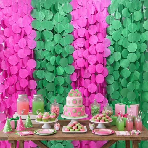 Image of 205 Ft Hot Pink and Green Party Decorations Circle Dot Backdrop Garland Tissue Paper Polka Dots Hanging Streamer for Witches Theme Birthday Bachelorette Wedding Engagement Party Supplies