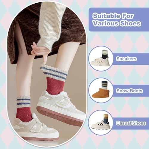 Image of ICEIVY Socks Women, Soft Knit Wool Winter Thick Warm Cabin Fuzzy Crew Women Socks 5 Pack