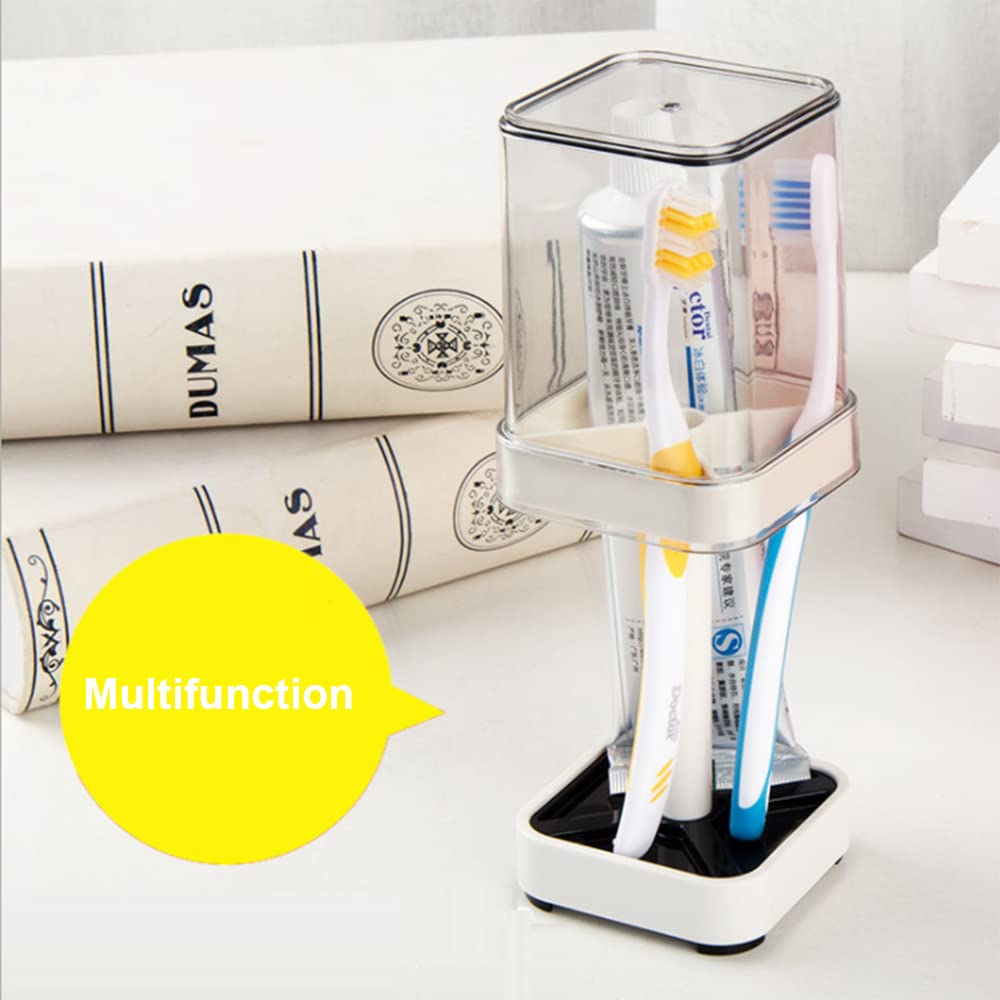 3 uds Soporte para Cepillo de Dientes con Taza para Cepillo de Dientes con Tapa, Soporte de plástico para Cepillo de Dientes de baño para Pasta de Dientes y Accesorios de baño