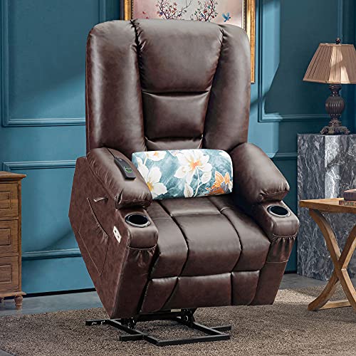 Mcombo Large Power Lift Recliner Chair With Massage And Heat For Elderly, Extended Footrest, 3 Positions, Lumbar Pillow, Cup Holders, Usb Ports, Faux Leather 7539 (Large, Dark Brown) #TOP7