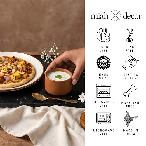 Image of miah decor Quarter Plates Set of 6, Ceramic Stoneware Plates | Cream Snack & Side Plates with Brown Rim | Ribbed Design | Microwave & Dishwasher Safe (MD-702)