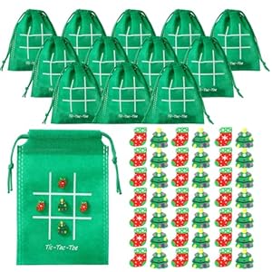 Pasimy 40 Set Christmas Party Favors Tic Tac Toe Game Set Includes 40 Drawstring Gift Bags 400 Mini Eraser Game for Girls Boys Festival Outdoor Travel Classroom Family Supplies