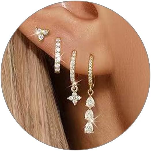 Small Huggie Gold Hoop Earrings Set for Women, 14K Plated Hypoallergenic Cartilage Helix Earring Stacks for Multiple Piercings, Lightweight Mini Dainty Packs Jewelry Gifts for Women