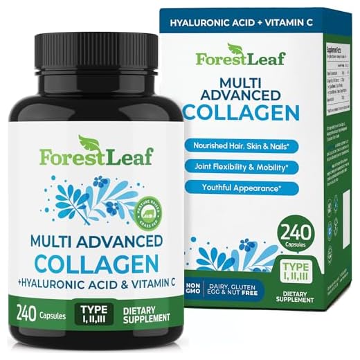 Advanced Collagen Supplement, Type 1, 2 and 3 with Hyaluronic Acid and Vitamin C - Anti Aging Joint Formula - Boosts Hair, Nails and Skin Health - Veggie Capsules - by ForestLeaf (240 Capsules)