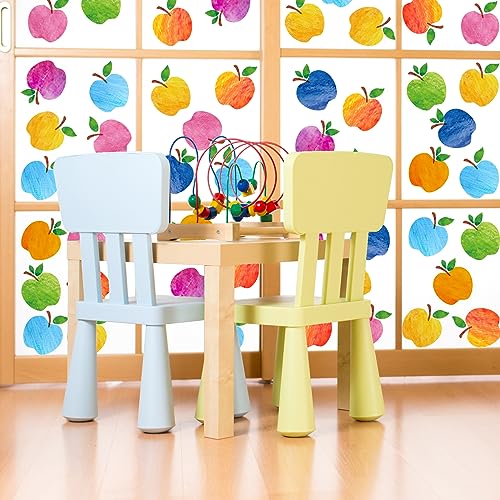 Image of Whaline 9 Sheets Colorful Apples Window Clings Double-Sided Back to the School Window Stickers Watercolor Apples Reusable Windows Decals for Nursery School Classroom Home Glass Blackboard Decor