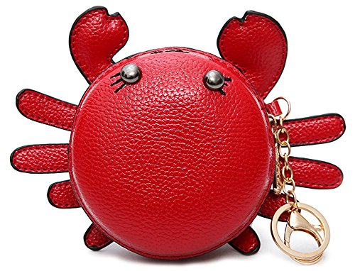 QZUnique Women's PU Leather Crab Shape Pendant Purse Mini Bag Key Chain Red