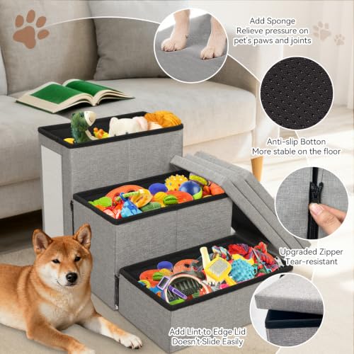 Image of Zerbuger Wider Dog Ramp for High Bed with Storage 18 inch H,Cat Scratcher, Foldable Dog Stairs for Small Medium Large Older Senior Animal, Sturdy Step for Climbing Bed or Couch, Arthritis-Friendly | 18 inch H Small Dog Steps for High Beds Couch, Folding Storage Pet Stairs Gift for Climbing Small /Medium /Large Old Dogs Cats