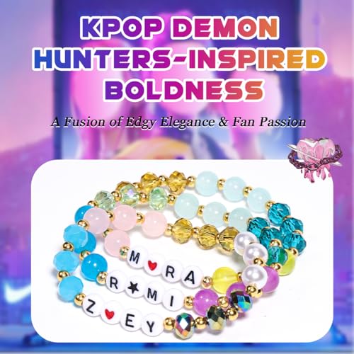 AICase for Kpop Demon Hunters Merch Rumi Zoey Mira Inspired Bracelets 3 Pcs Stackable Stretch Friendship Beaded Crystal Bracelets for Huntrix k pop Unique Merchandise Jewelry Gifts for Fans Women_692