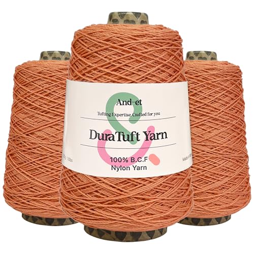 Image of And-et DuraTuft Yarn 45 Vibrant Colors Tufting Nylon Yarn Pack - Ideal for Crochet, Craft Projects -100% B.C.F. - 3 Cones x 1.66lbs(640yards) -Perfect for Rug Weaving and Knitting (18 Ashy Pink)
